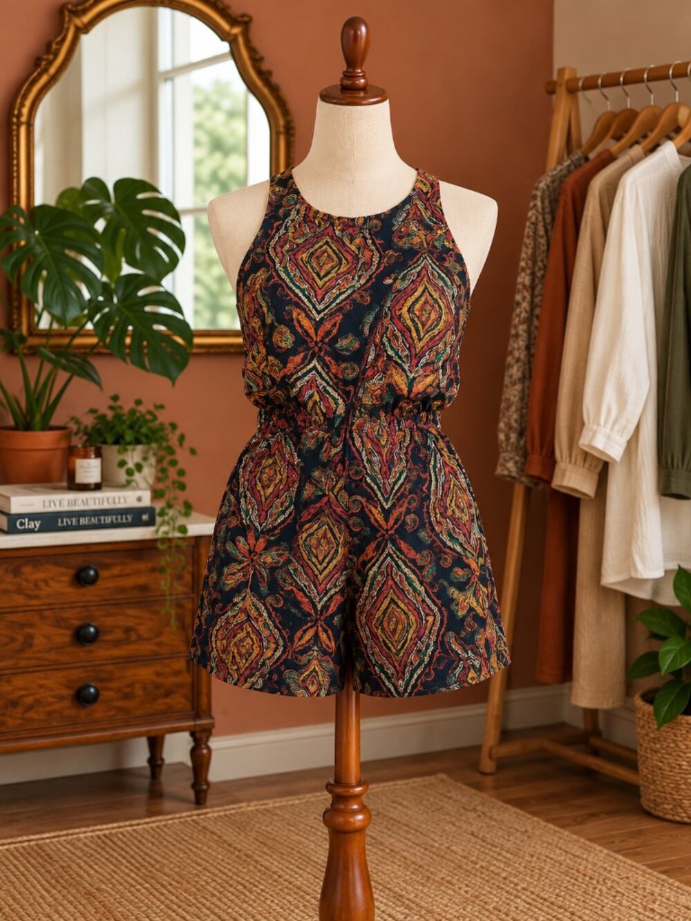 New York & Company Multicolor Geometric Jumpsuit